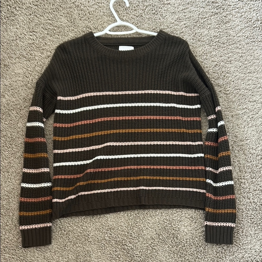 Pink Rose Brown and Pink Crew Neck Sweater